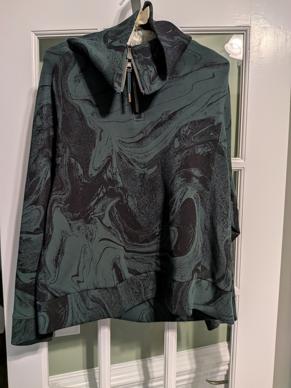 Green & Black Marbled Zenergy Quarter-Zip Sweater Chico's Size 2 (Large) - Picture 1 of 3